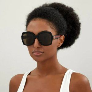 NEW GUCCI GG0036SN 002 Black Green Red Square Women Sunglasses GG 0036SN